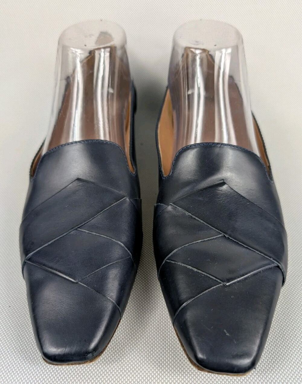 M. Gemi Size 6 Dark Navy Leather Shoes Slip On Loafer Square Toe Italy Flats